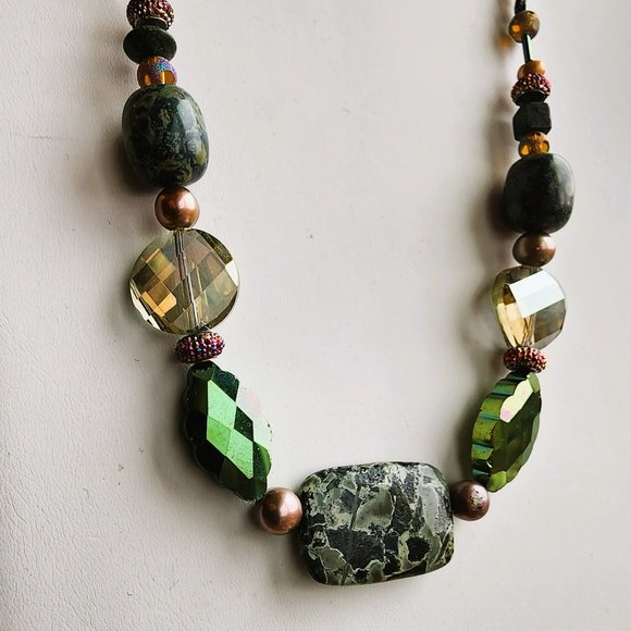 Rare One of Kind Necklace Fossilized Stromatolite Flashy Glass - Picture 1 of 4